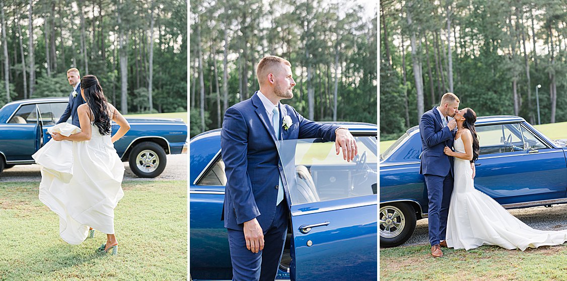 Bride and Groom Portraits with vintage car
