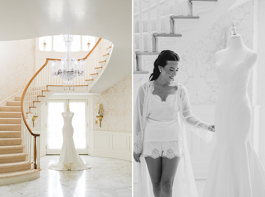 Bride getting ready. Dress on Mannequin