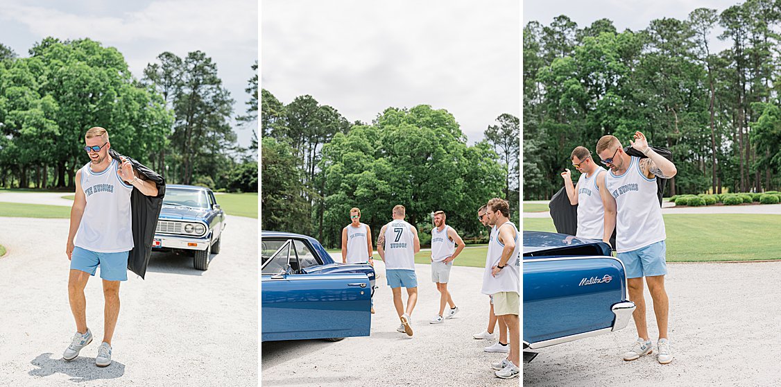 Grooms vintage car getting ready photos