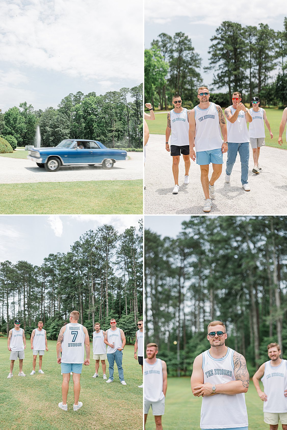 Grooms vintage car getting ready photos