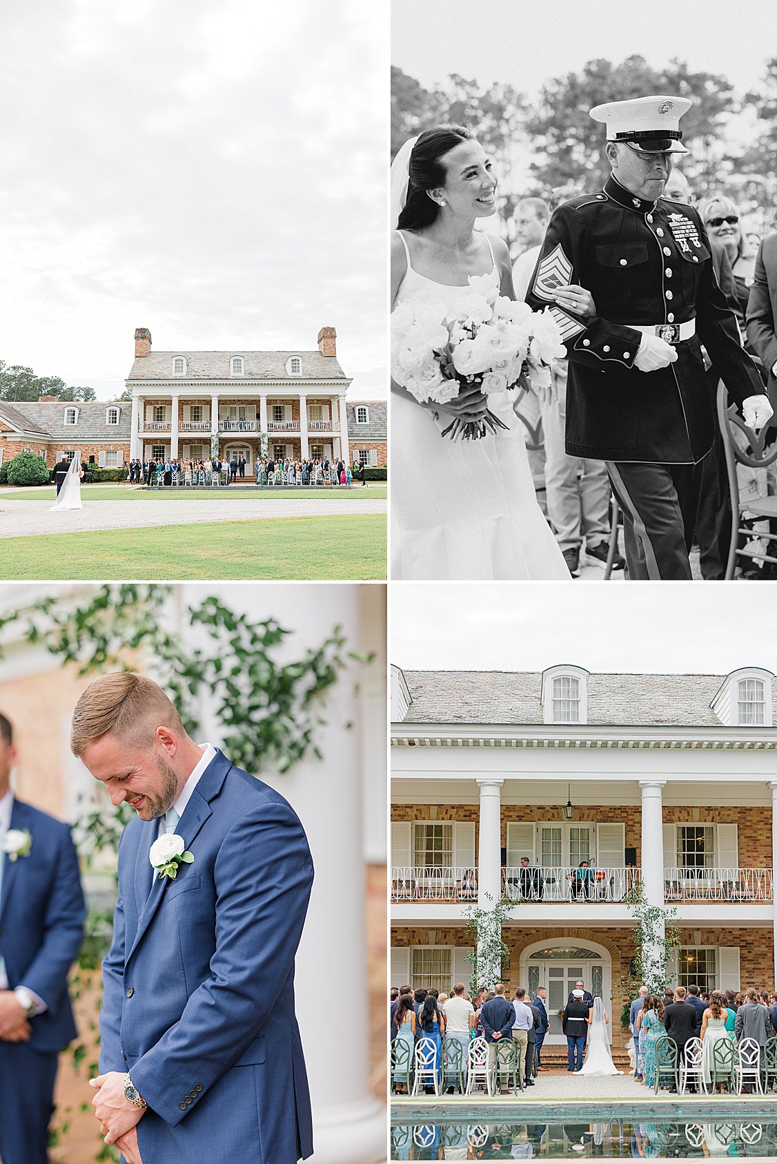 Joyful moment of bride walking down the isle and groom reaction to seeing Bride
