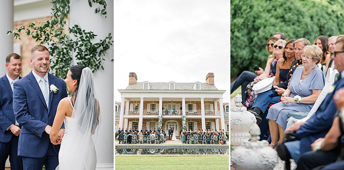 Meaningful looks from wedding ceremony in front of a private estate