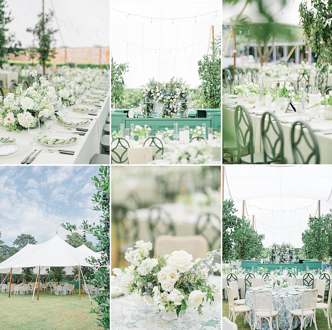 Blue and green floral sail cloth tent reception with custom bar.