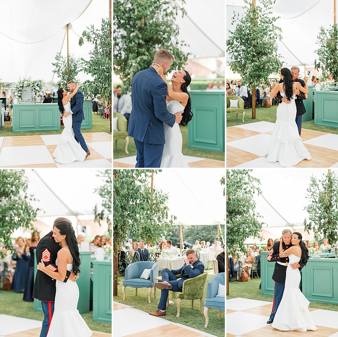 Bride and groom and father daughter first dance