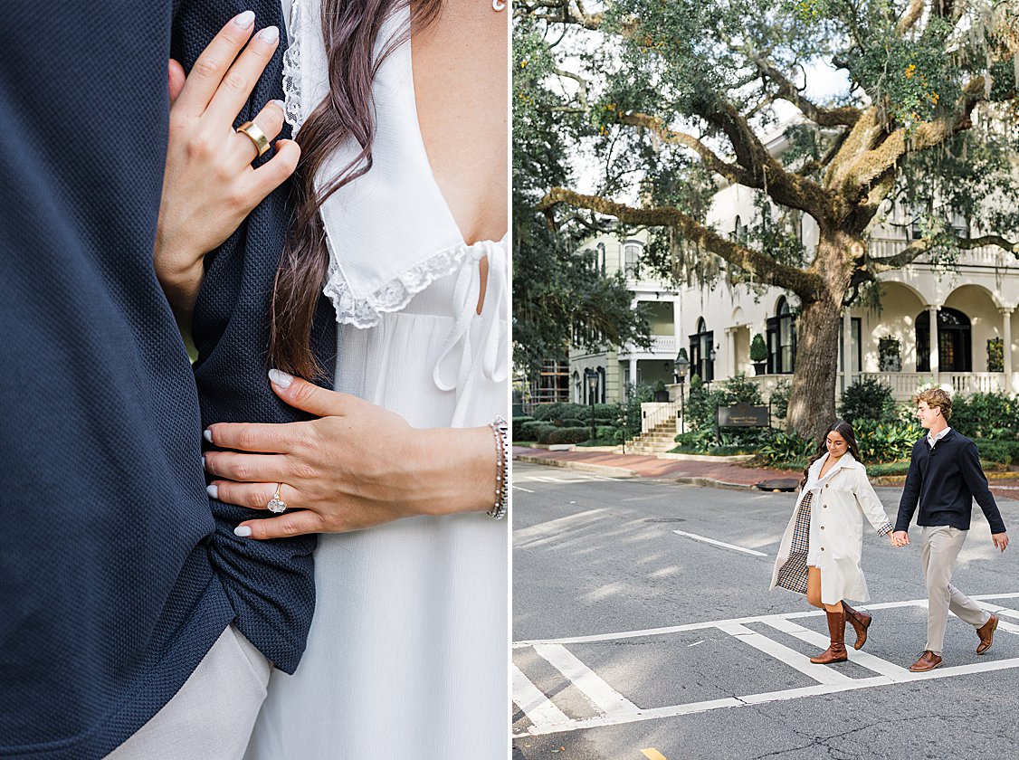 Savannah engagement session beneath the oak trees in Forsyth Park