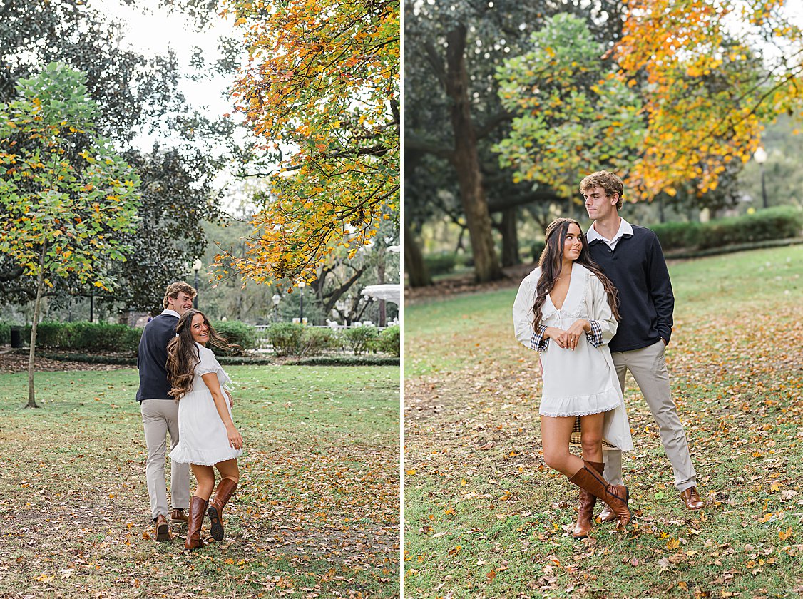 Savannah engagement session beneath the oak trees in Forsyth Park