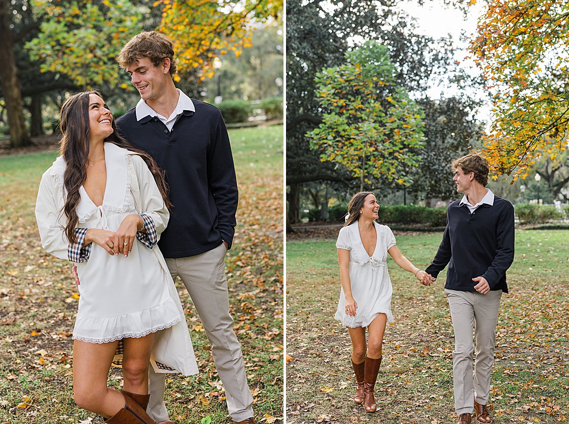 Savannah engagement session beneath the oak trees in Forsyth Park