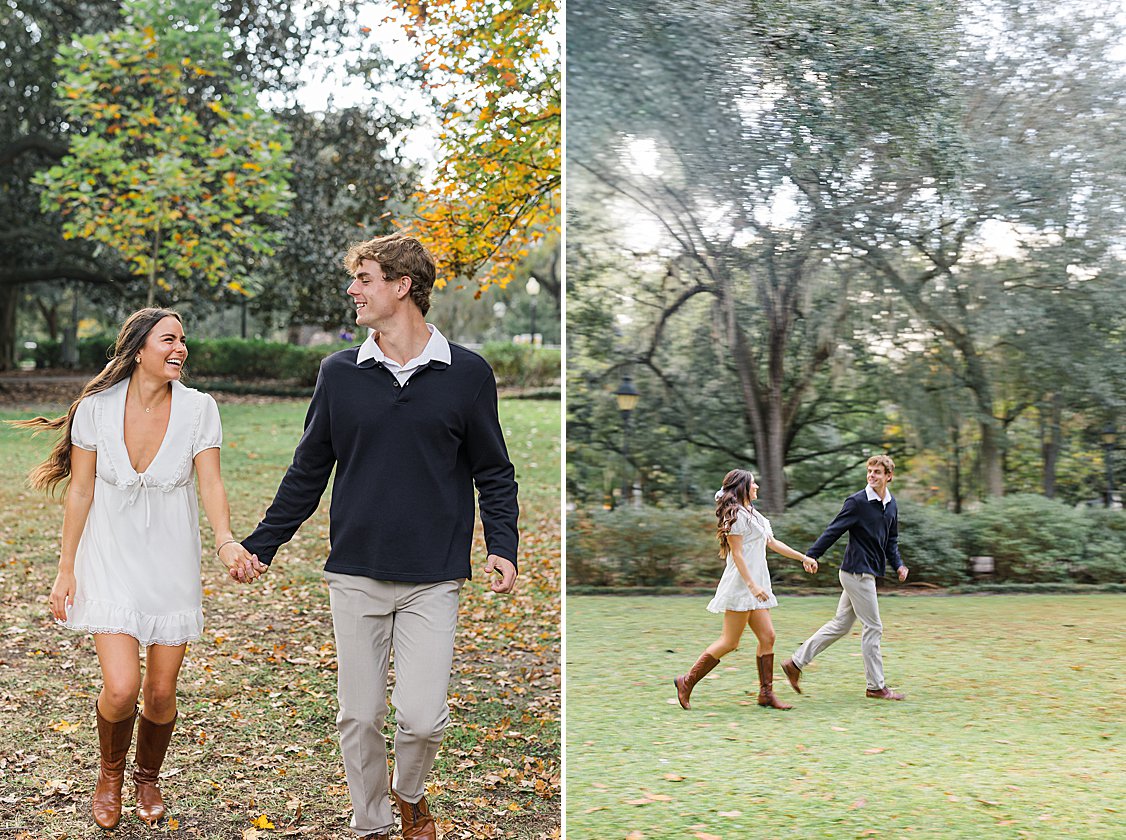 Savannah engagement session beneath the oak trees in Forsyth Park