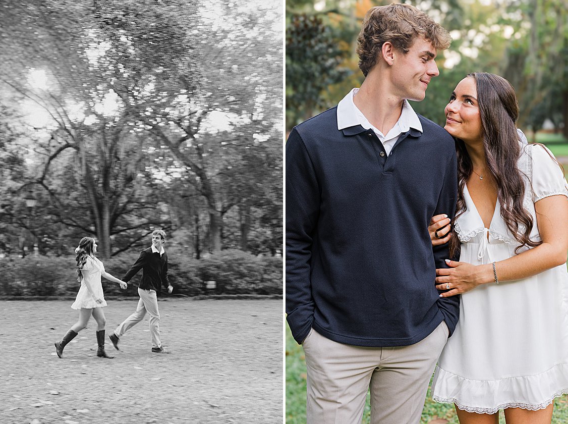 Savannah engagement session beneath the oak trees in Forsyth Park