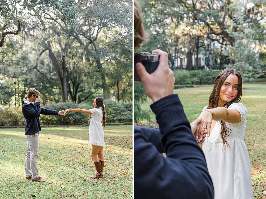 Savannah engagement session beneath the oak trees in Forsyth Park