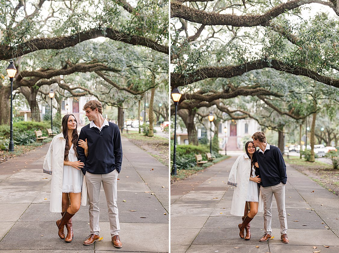 Savannah engagement session beneath the oak trees in Forsyth Park