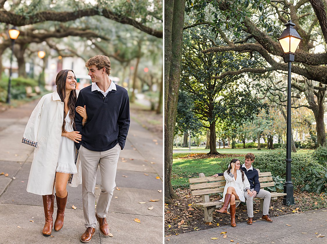 Savannah engagement session beneath the oak trees in Forsyth Park