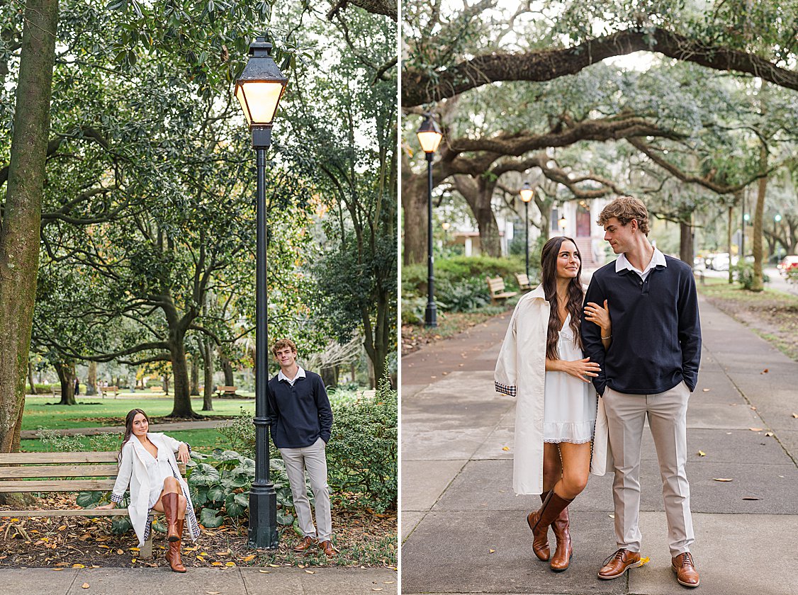 Savannah engagement session beneath the oak trees in Forsyth Park