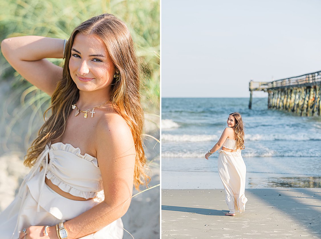 Lauren’s senior session on Isle of Palms beach, Charleston, SC, with sand, waves, and sunset light.