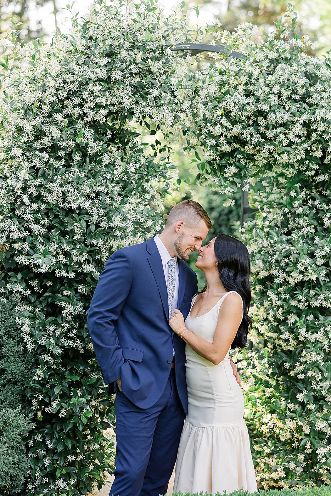 engagement session at The Duke Mansion gardens, Charlotte, North Carolina, in spring blooms