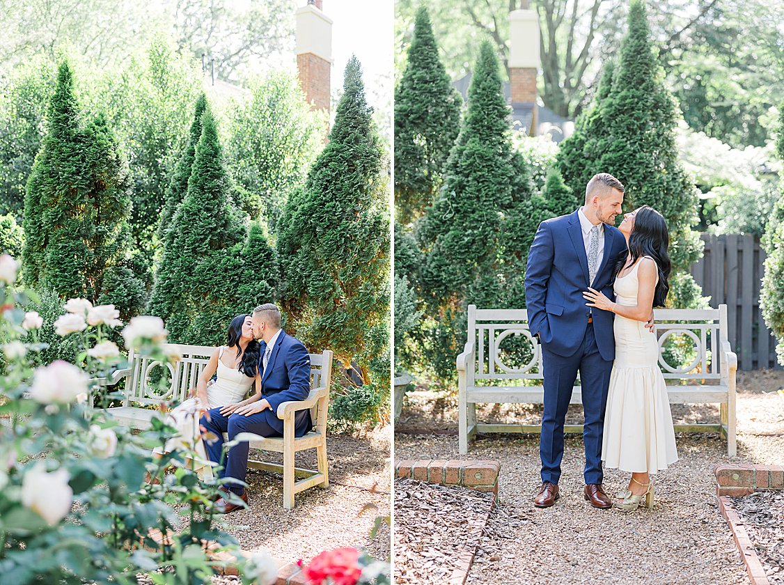 engagement session at The Duke Mansion gardens, Charlotte, North Carolina, in spring blooms