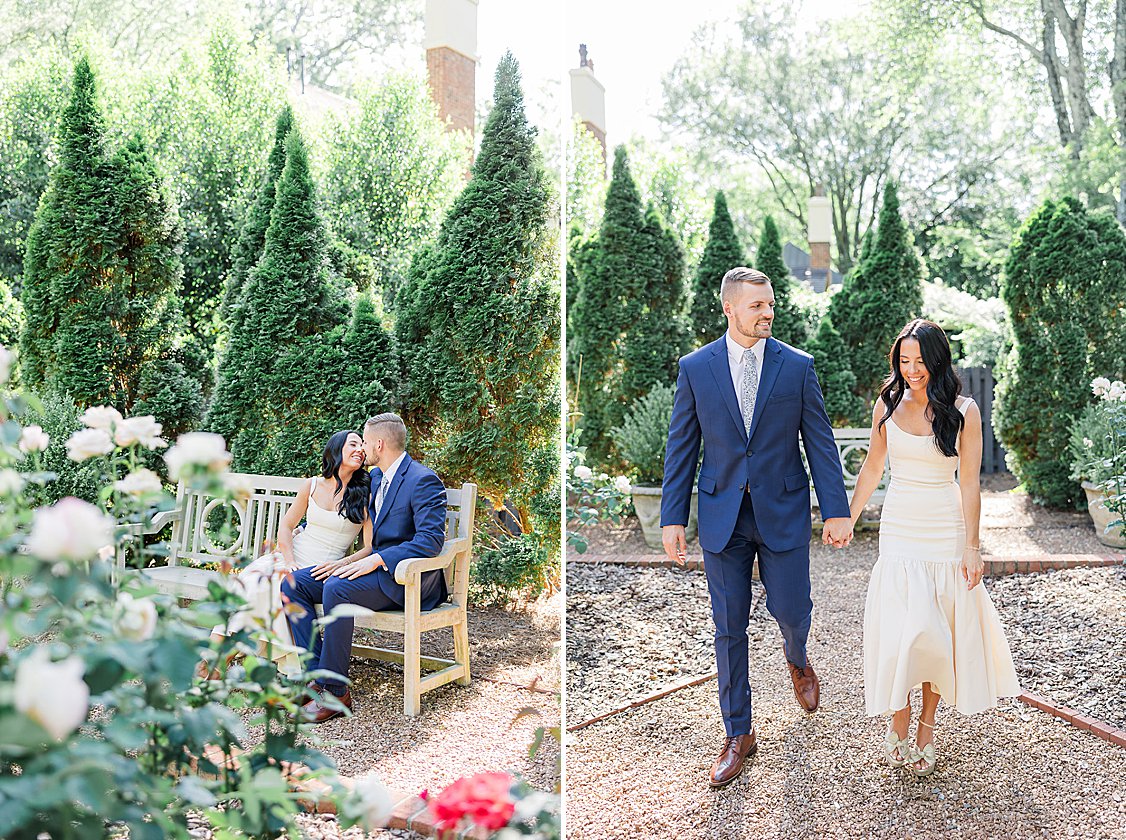 engagement session at The Duke Mansion gardens, Charlotte, North Carolina, in spring blooms