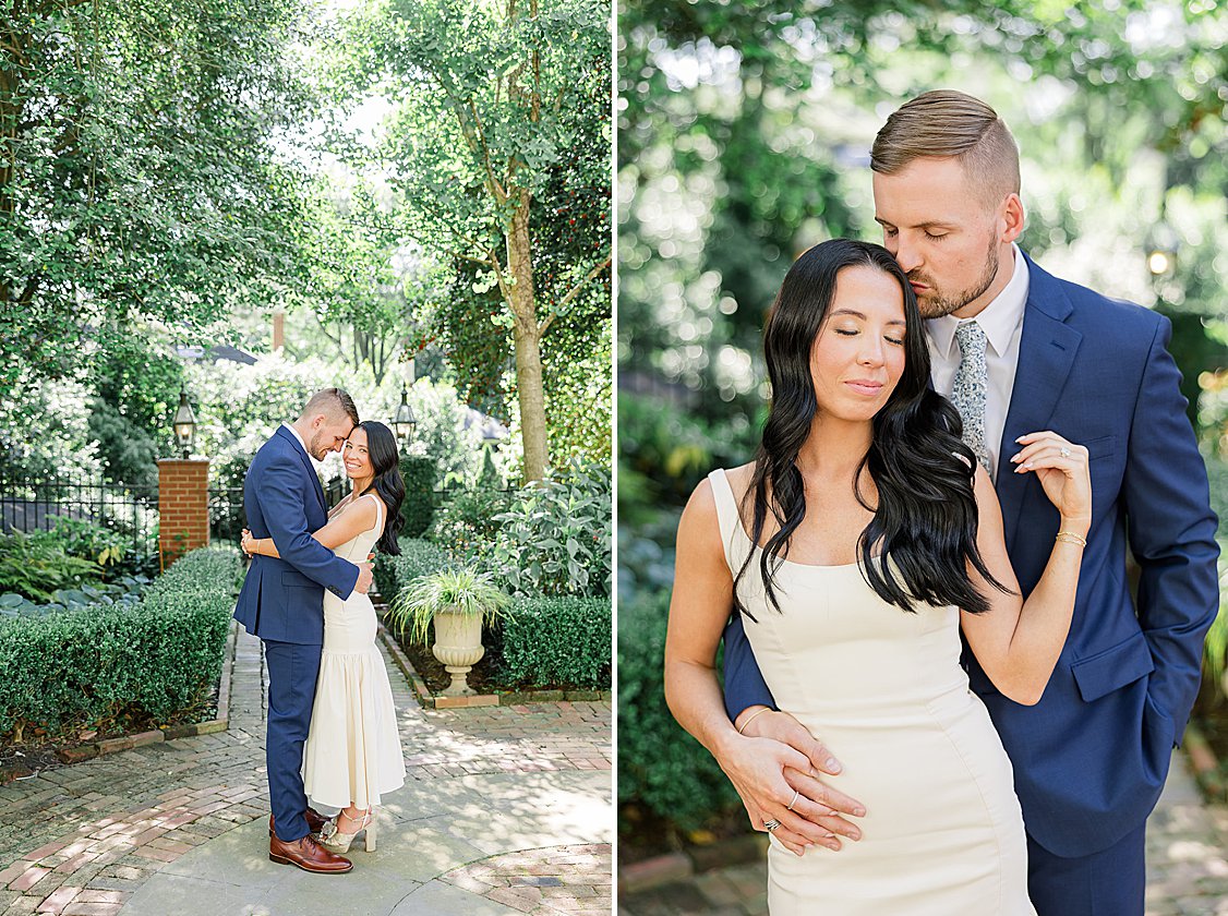 engagement session at The Duke Mansion gardens, Charlotte, North Carolina, in spring blooms