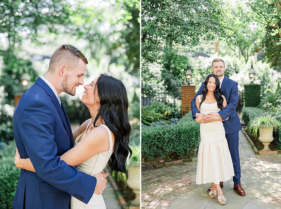 engagement session at The Duke Mansion gardens, Charlotte, North Carolina, in spring blooms