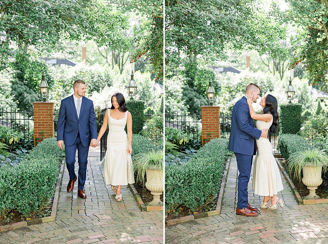 engagement session at The Duke Mansion gardens, Charlotte, North Carolina, in spring blooms