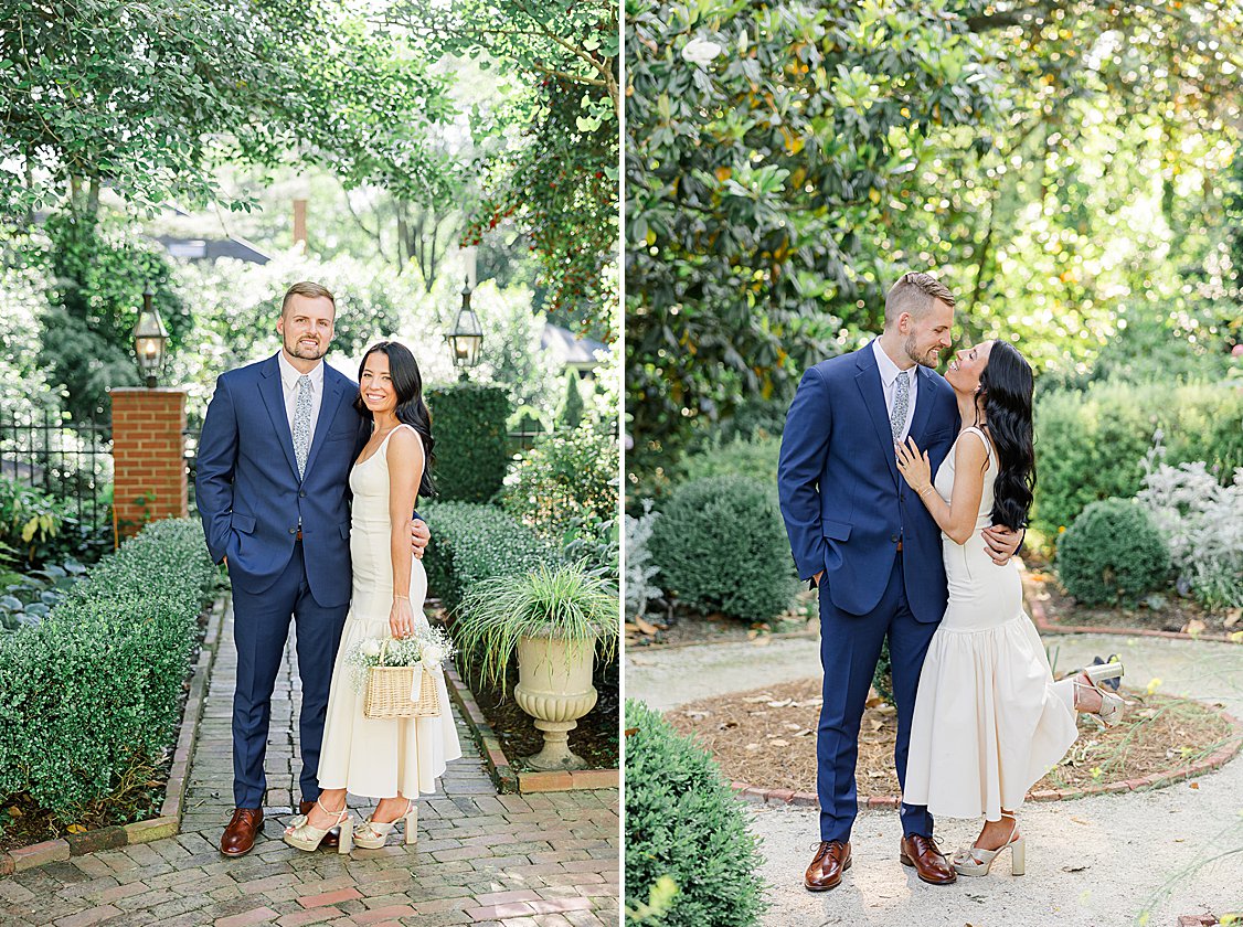 engagement session at The Duke Mansion gardens, Charlotte, North Carolina, in spring blooms