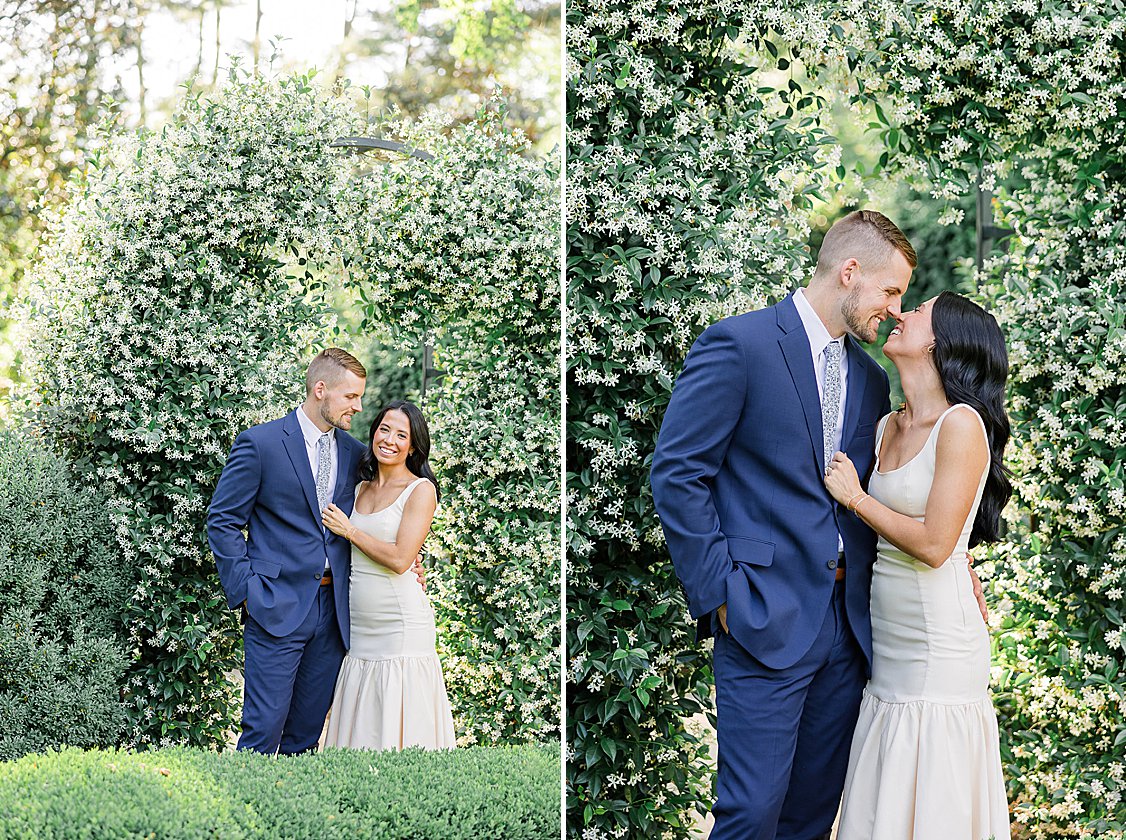 engagement session at The Duke Mansion gardens, Charlotte, North Carolina, in spring blooms