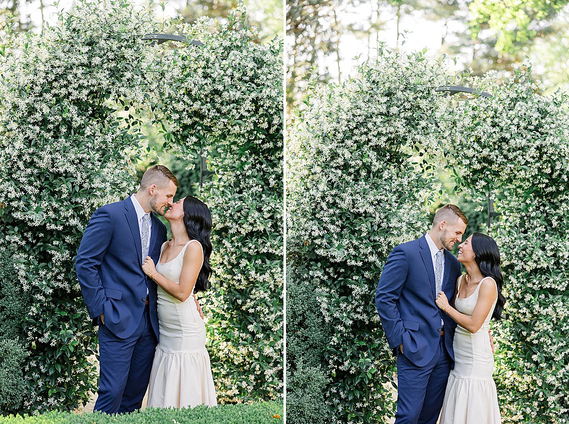 engagement session at The Duke Mansion gardens, Charlotte, North Carolina, in spring blooms