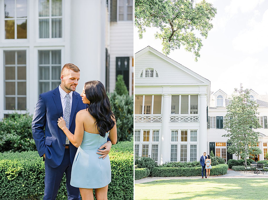 engagement session at The Duke Mansion gardens, Charlotte, North Carolina, in spring blooms