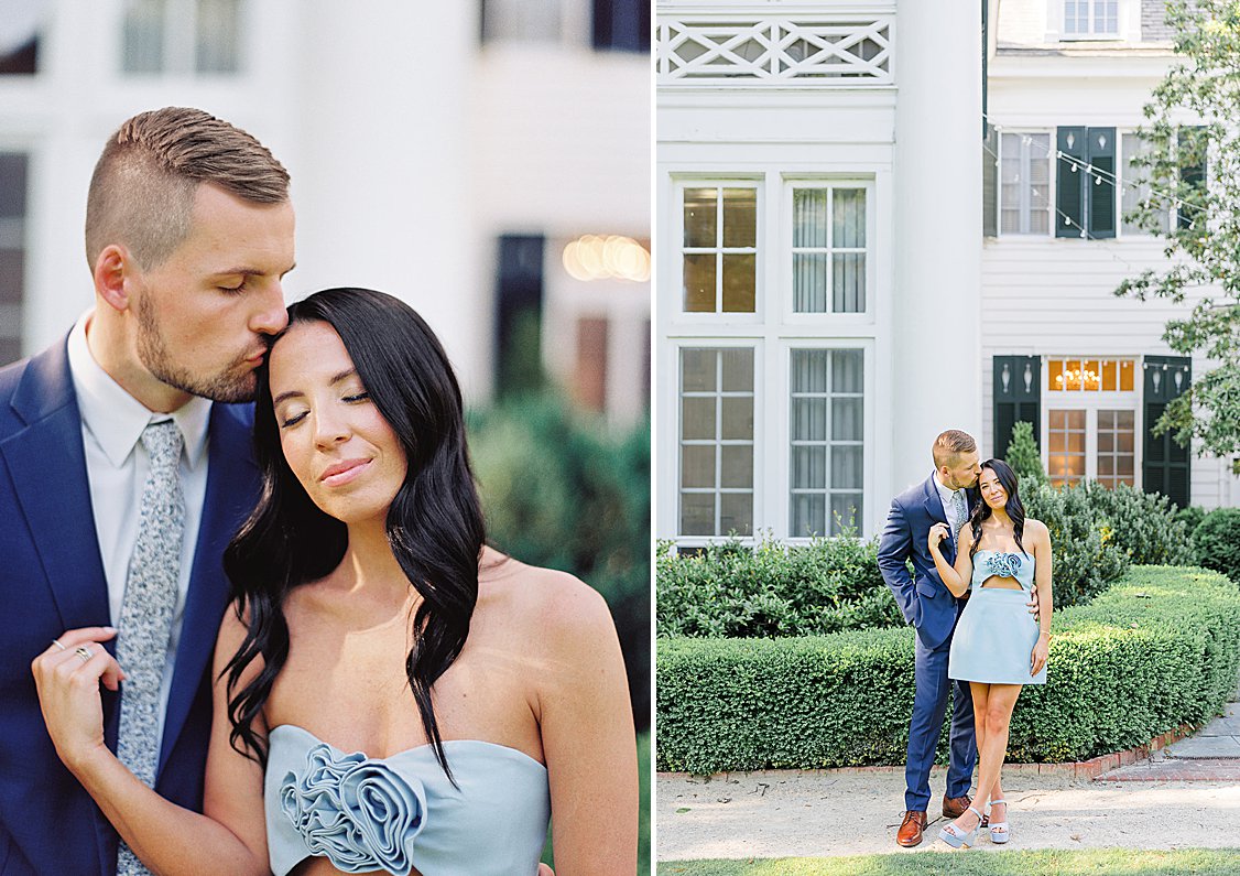 engagement session at The Duke Mansion gardens, Charlotte, North Carolina, in spring blooms