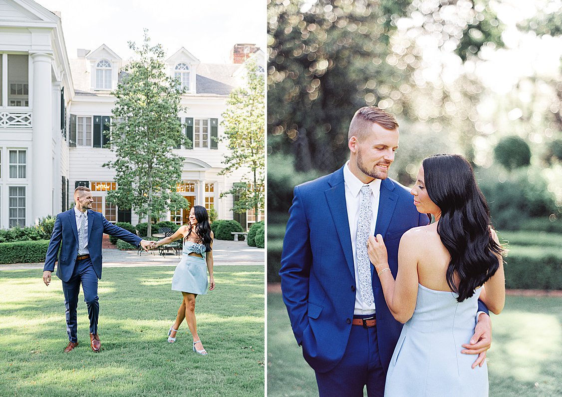 engagement session at The Duke Mansion gardens, Charlotte, North Carolina, in spring blooms