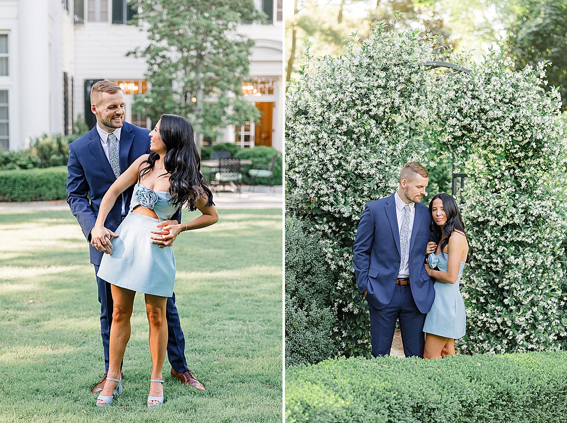 engagement session at The Duke Mansion gardens, Charlotte, North Carolina, in spring blooms