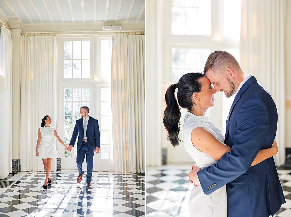 engagement session at The Duke Mansion gardens, Charlotte, North Carolina, in spring blooms