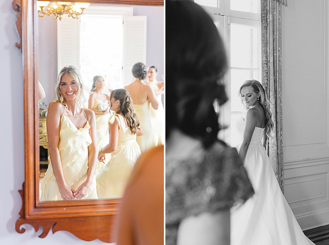 Bride getting ready in natural window light at Lowndes Grove in Charleston, South Carolina