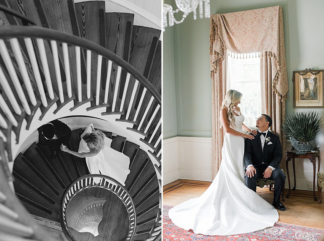 Romantic couple portraits on the grounds of Lowndes Grove in Charleston SC