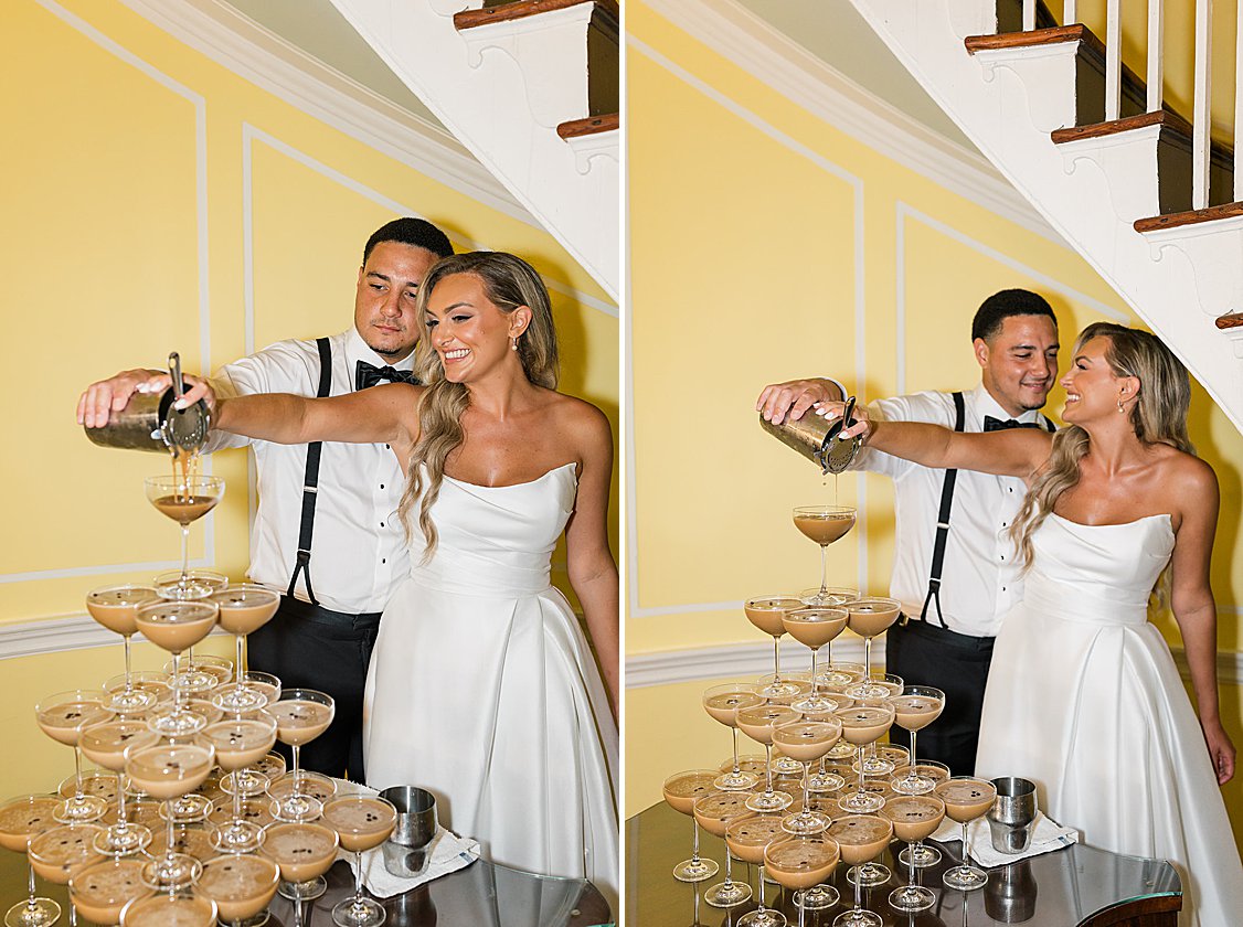 Espresso martini tower at Lowndes Grove wedding reception in Charleston South Carolina