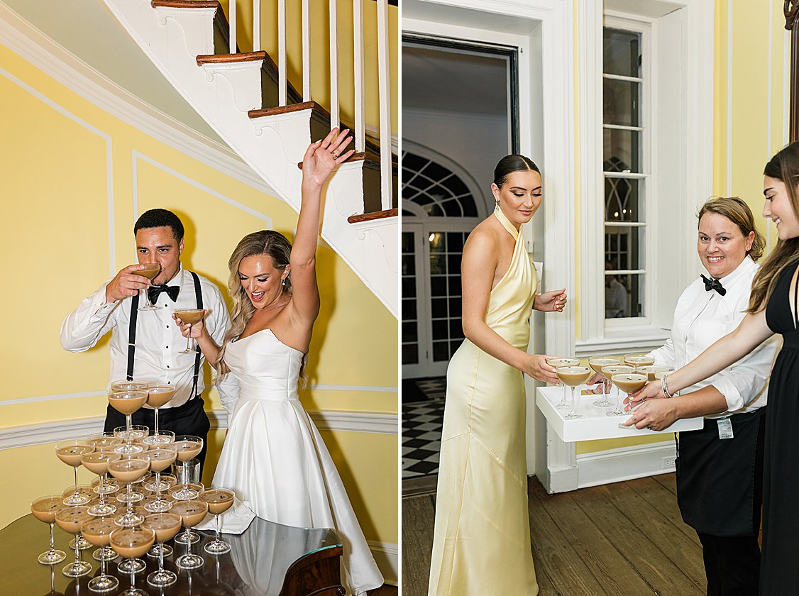 Espresso martini tower at Lowndes Grove wedding reception in Charleston South Carolina