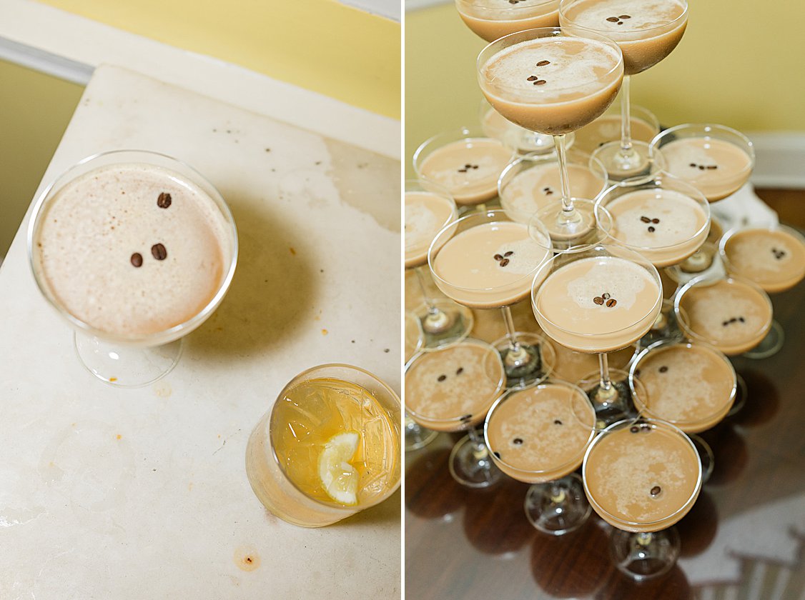 Espresso martini tower at Lowndes Grove wedding reception in Charleston South Carolina