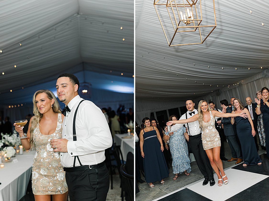 Guests dancing at classic Charleston wedding at Lowndes Grove