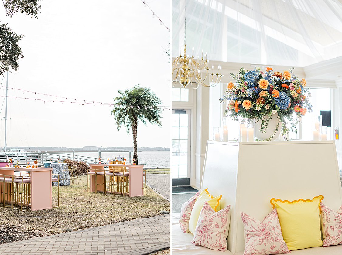 Colorful Savannah Yacht Club wedding by the river