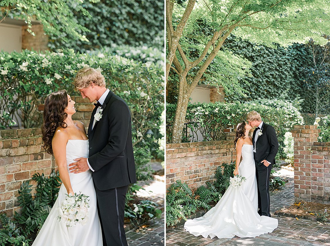 Bride in a timeless gown with soft blush accents at the William Aiken House.