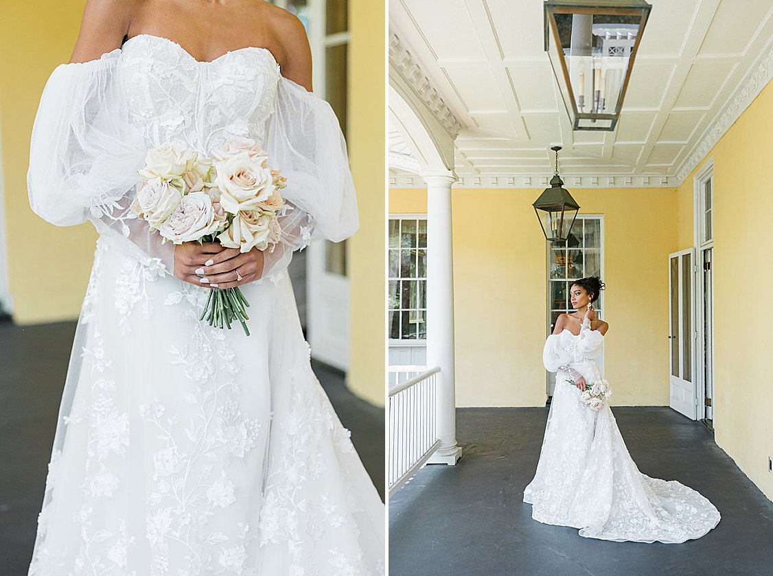 Charleston wedding editorial at William Aiken House featuring blush, green, and neutral tones.