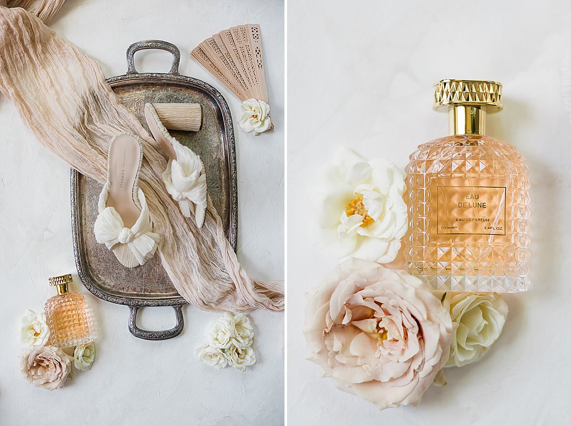 Neutral table linens, blush florals, and understated tableware in William Aiken House editorial.