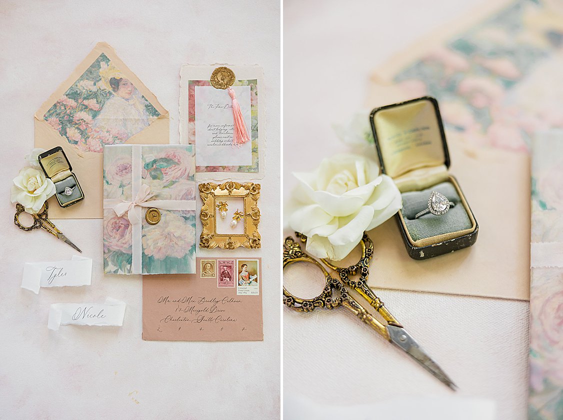 Neutral table linens, blush florals, and understated tableware in William Aiken House editorial.