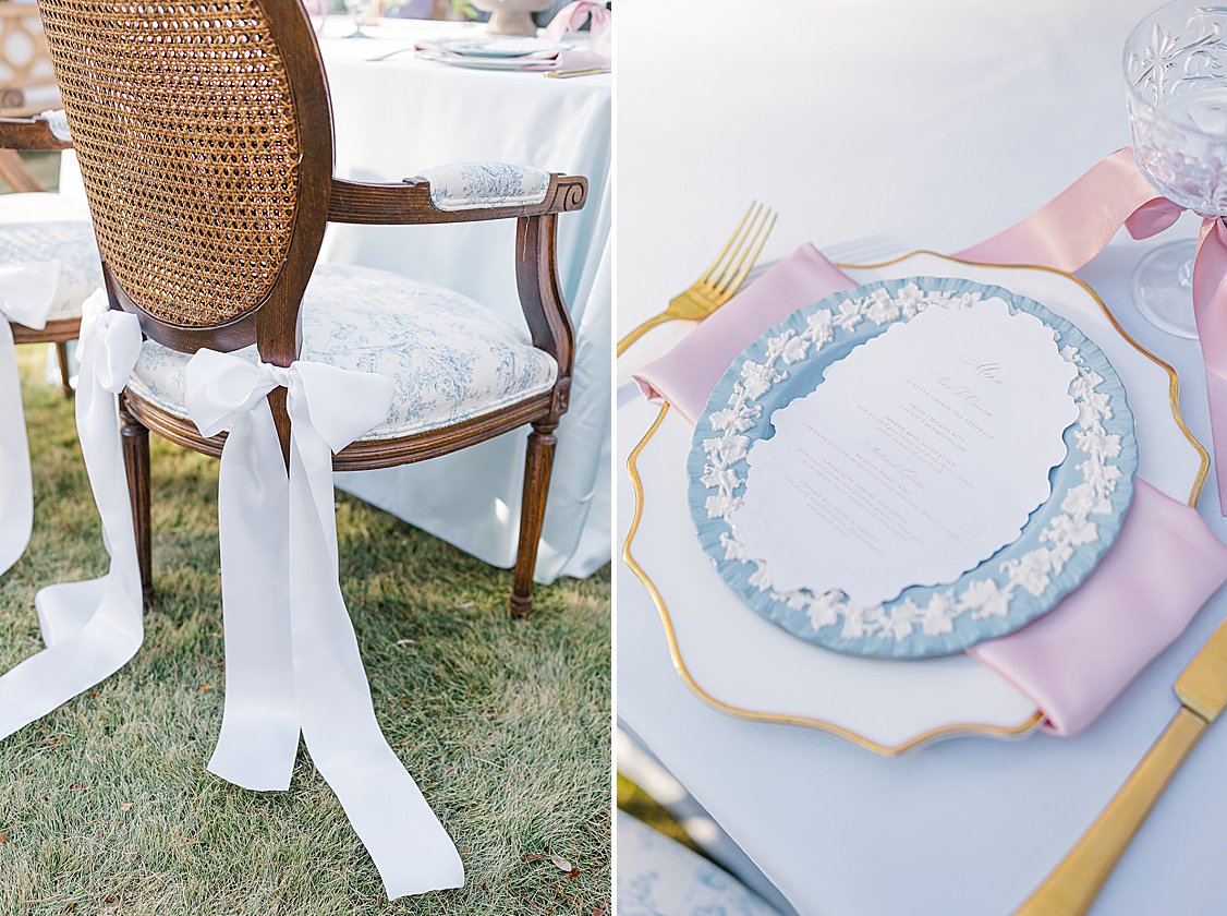 Luxury tented wedding reception with flowing drapery, glowing chandeliers, and elegant pastel table settings at private estate.