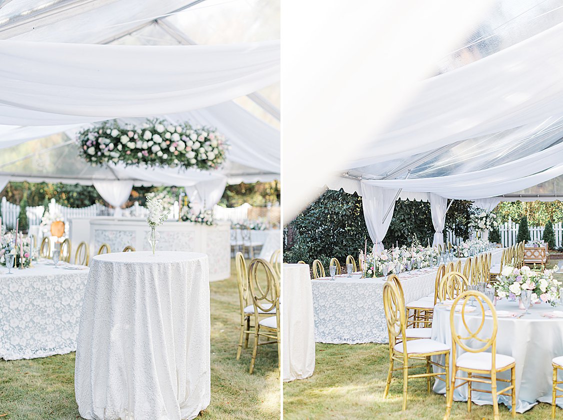 Custom 360-degree wedding bar at a private estate reception, styled with flowers and elegant design elements.