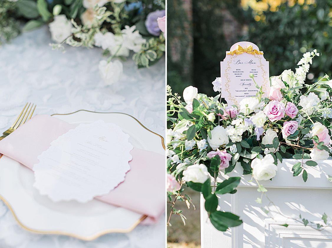 Luxury tented wedding reception with flowing drapery, glowing chandeliers, and elegant pastel table settings at private estate.